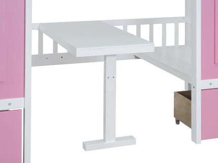 Twin Over Twin Bunk Bed With Changeable Table, Bunk Bed Turn Into Upper Bed And Down Desk