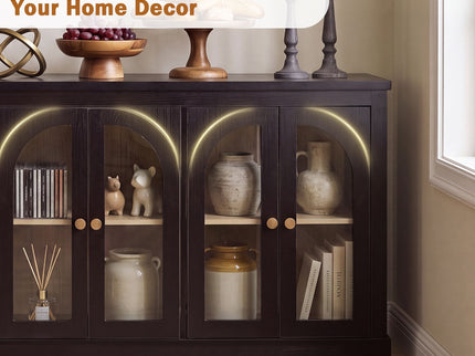 Modern Arched Glass Sideboard With 6 Doors, Buffet Cabinet With Storage And Adjustable Shelves
