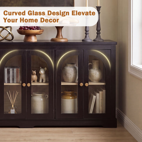 Modern Arched Glass Sideboard With 6 Doors, Buffet Cabinet With Storage And Adjustable Shelves