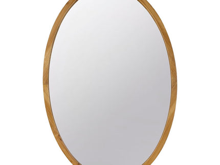 Oval Wall Mirror With Wood Frame, Farmhouse Wood Mirror For Bathroom Entryway Console Lean Against Wall - Brown