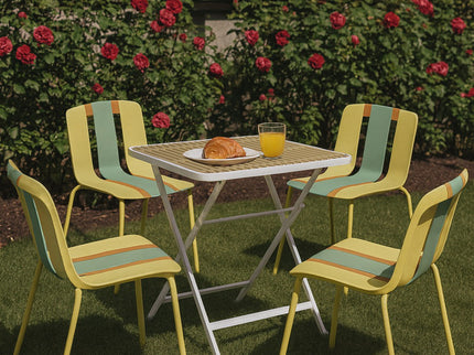 4 Piece Set Of Modern Striped Single Chairs With Folding Square Table