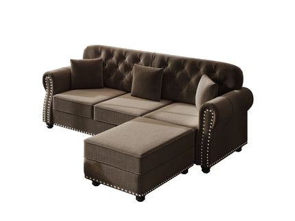 Upholstered Sofa Set With Nailhead Trim And Rolled Armrests, Includes Pillows