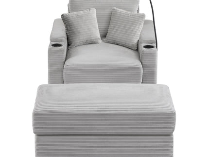 Modern Style Loveseat Sofa Sectional Sofa Couch With Storage Space, A Movable Ottoman, Two USB Ports, Two Cup Holders, A Phone Holder For Living Room