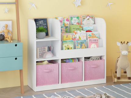 Bookcase And Bookshelf With 3 Collapsible Drawers, Multifunctional Display Stand