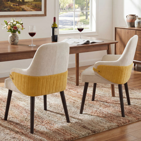 Indoor Dining Chair (Set of 2) With Sturdy Frame - Beige / Yellow