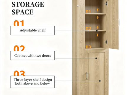 Tall Freestanding Bathroom Storage Cabinet With Adjustable Shelves And Side Hooks