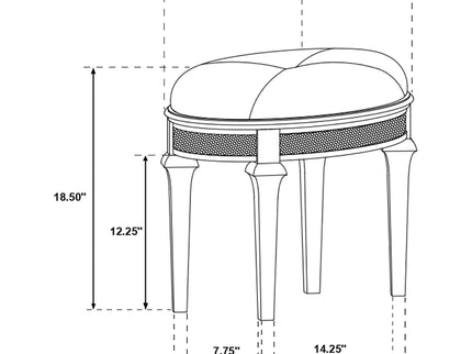 Colwood - Upholstered Oval Vanity Stool With Glitter Trim Seat - Silver Gray