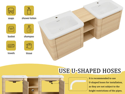 Wall Mounted Bathroom Vanity With Sink And Storage Shelves, Soft Close Doors