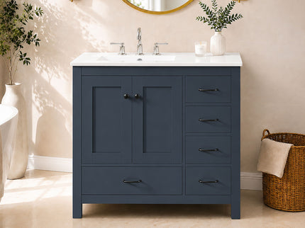 Bathroom Vanity With Sink Combo, 2 Soft Close Doors And 5 Drawers
