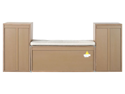 Entryway Storage Bench With Cushion, Drawers & Open Shelves