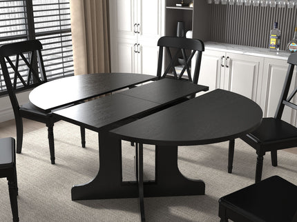 Dining Table For Farmhouse Kitchen Expandable Oval Table Top With Removable Leaf Trestle X Shaped Base - Black