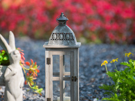 Wooden Candle Lantern Decorative, Hurricane Lantern Holder Decor For Indoor Outdoor, Home Garden Wedding - Gray