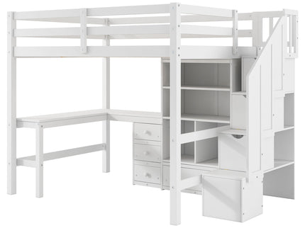 Loft Bed & L Shaped Desk, Drawers, Cabinet, And Storage Staircase