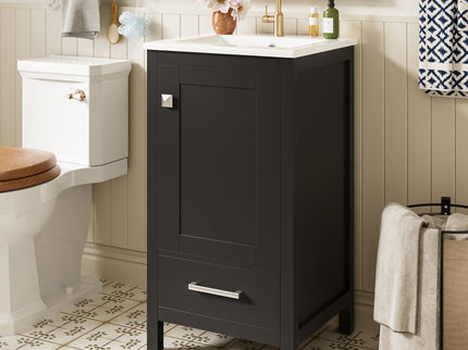 Bathroom Vanity With Ceramic Sink, Soft Close Drawers, Door Organizer, Divider Drawer, Adjustable Foot Pads