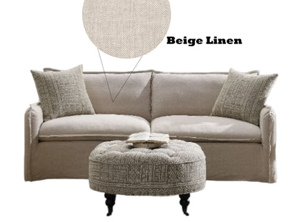 Upendo - Pattern Linen Sofa With 2 Toss Pillows - Beige