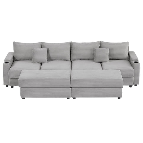 Modern Style Loveseat Sofa Sectional Sofa Couch With Storage Space, A Movable Ottoman, Two USB Ports, Two Cup Holders, A Phone Holder For Living Room