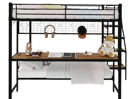 Bunk Bed With Built In Desk And LED Lighting