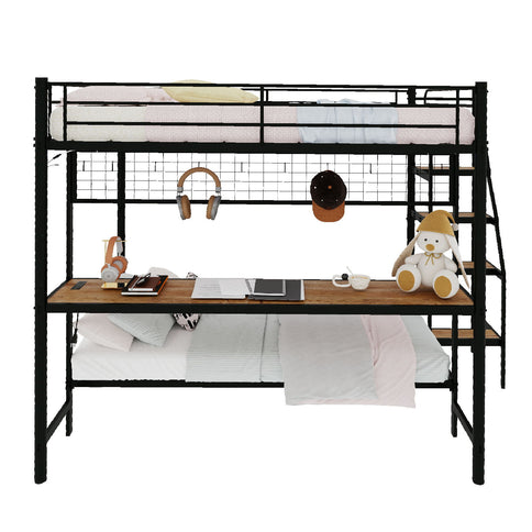 Bunk Bed With Built In Desk And LED Lighting