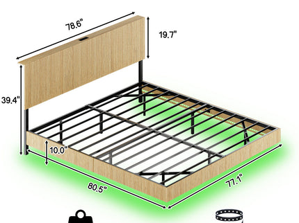 Floating Bedstead With Charging Station And LED Lights