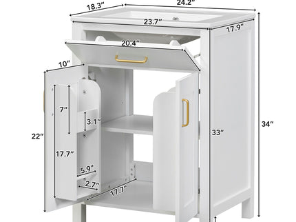 Bathroom Vanity Combo With Ceramic Sink, Luxurious Space-Saving Vanity, 2 Soft Close Doors