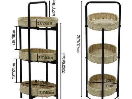 Modern 3 Tier Handwoven Side Table With Oval Organizer