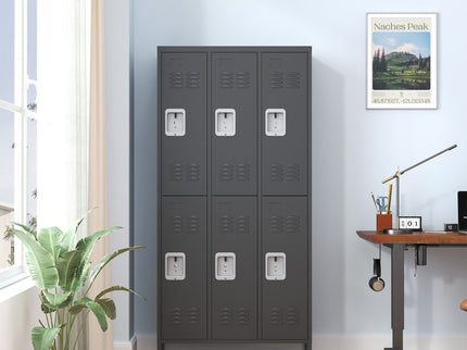 6 Door Lockers With Lock For Secure Storage - Black