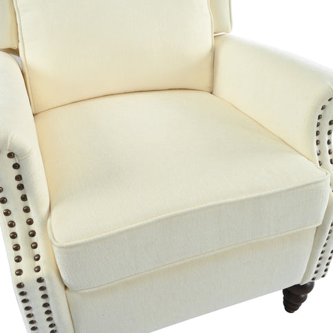 Push Back Recliner Chair Upholstered Recliner Armchair With Classic Wing Back And Solid Gourd-Shaped Legs
