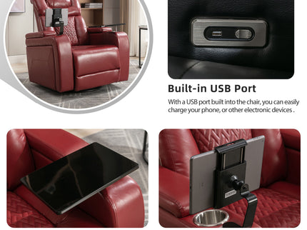 270 Degree Swivel Power Recliner With Tray Table, Phone Holder, Cup Holder, USB Port