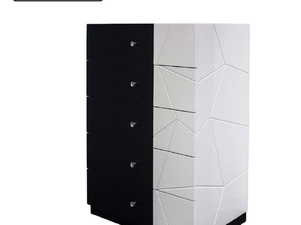 5 Drawer Chest Storage Unit, Clothes Organizer, Geometric Pattern - White / Black
