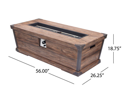Outdoor Patio Rectangle Gas Burning Fire Pit 50, 000 Btu, Wood Pattern - Brown