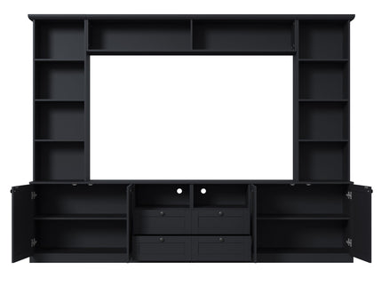 Farmhouse Elegant Entertainment Center Wall Unit With 4 Drawers