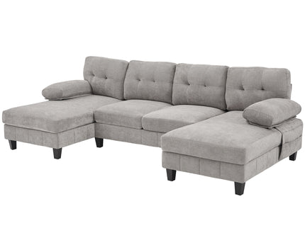 U-Shaped Sectional Sofa 103.5" Fabric Couch With Dual Chaise Lounges, Storage Pockets, Armrest Pillows