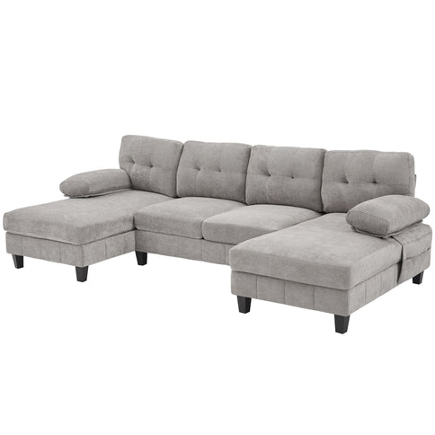 U-Shaped Sectional Sofa 103.5" Fabric Couch With Dual Chaise Lounges, Storage Pockets, Armrest Pillows