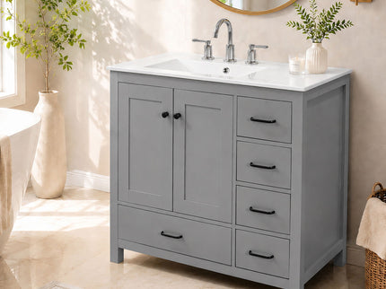 Bathroom Vanity With Sink Combo, 2 Soft Close Doors And 5 Drawers