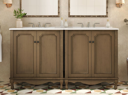 Vintage Double Sink Bathroom Vanity Set With Ceramic Sinks