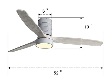 52" 18W LED Ceiling Fan With Dimmable 6 Speed Remote 3 Blade Reversible DC Motor For Living Room - Silver
