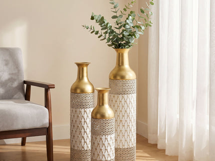 Tall Floor Vase Decorative Vase, Home Accent Decor (Set of 3) - White / Gold