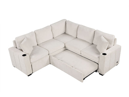 Sectional Sofa Convertible Pull-Out Sofa Bed With A Movable Storage Ottoman For Living Room