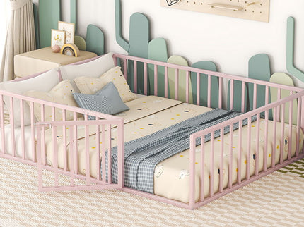 Metal Floor Bed Frame With Fence And Door