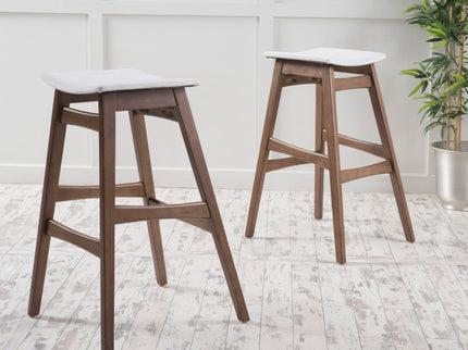 Mid Century Modern Bar Stool Set With Upholstered Seating