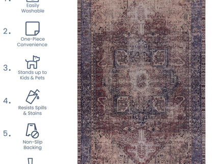 Maval - 6' X 9' Washable Area Rug - Burgundy