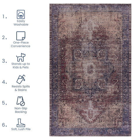 Maval - 8' X 10' Washable Area Rug - Burgundy