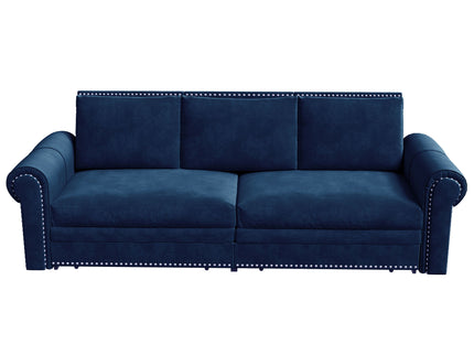 3 In 1 Convertible Sleeper Sofa With Nailhead Trim & Rolled Arm