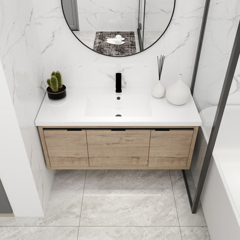 Floating Bathroom Vanity With Resin Sink And Soft Close Doors