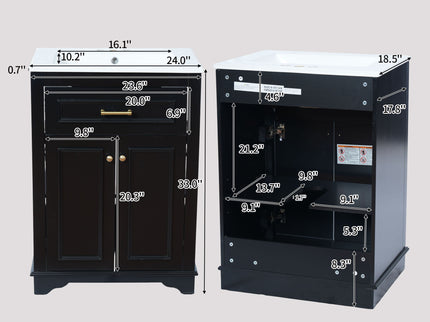 Bathroom Vanity With Integrated Sink, 2 Door Cabinet With Tip Out Drawer, Rectangular Design