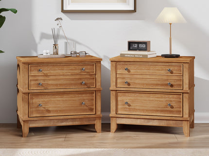 Hazel - 3 Drawer Side Table For Living Room, Hallway, Entryway (Set of 2) - Natural