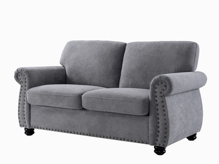 Soft Loveseat, Upholstered 2 Seater Couch, Loose Back Cushions And Turned Legs