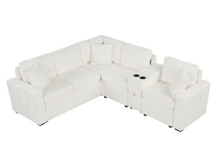 Modular L-Shaped Sectional Sofa Bed With Pull-Out Sleeper, Cup Holders, And Storage