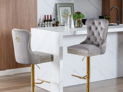 Thick Swivel Barstools Adjusatble Seat Height From 25-33", Modern Upholstered Bar Stools With Backs Comfortable Tufted For Home Pub And Kitchen Island (Set of 2)