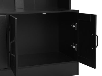 Tall Hall Tree With Shoe Storage, 4 In 1 Entryway Bench With 6 Cabinets, 4 Coat Hooks & Adjustable Shelf For Hallway - Black